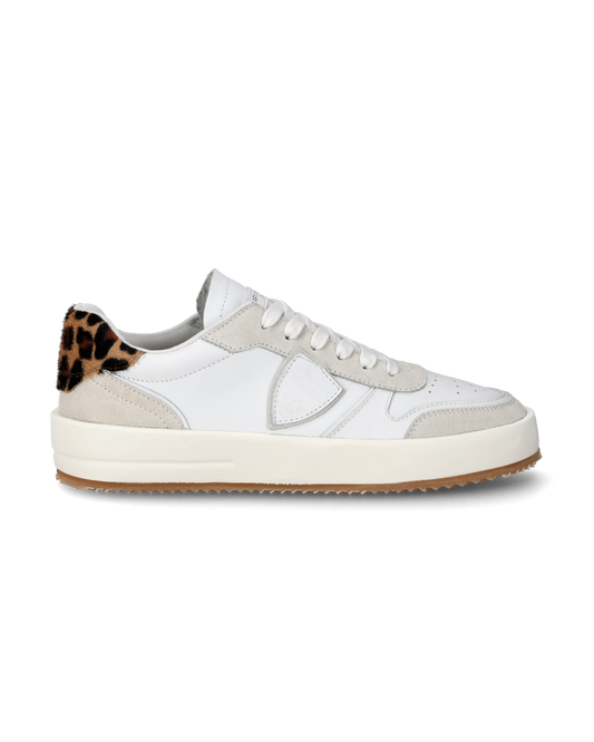 SNEAKERS STREETWEAR NICE WOMEN VEAU ANIMALIER BLANC LEO